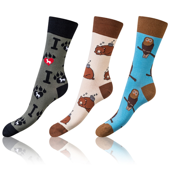 Bellinda 
CRAZY SOCKS 3x - Zábavné crazy ponožky 3 páry - tmavo hnedá - červená - modrá